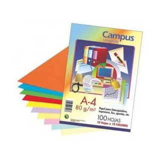 Papel A4 100 hojas. 80 gr. Campus 10 colores.