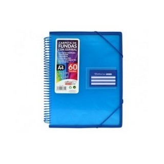 Carpeta con 60 fundas espiral A-4 y gomas
